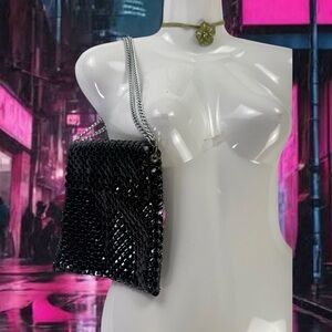 Vintage Whiting & Davis Metal Mesh Evening Bag Crossbody White Chainmail Glam